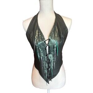 Leather Embossed Metallic Lace Up Vest Costume RenFaire Dragon Viking One Size